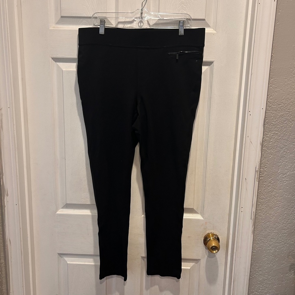 DKNY JEANS Black‎ Ponte Knit Zipper Pocket Pants Women's Size L Moto Minimalist